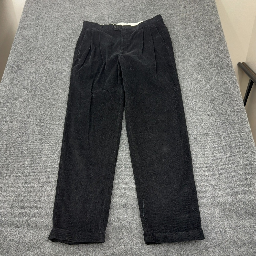 Blue Pronto Uomo Pants Mens 36x34 Black Cotton Corduroy Pleated Cuffed Classic